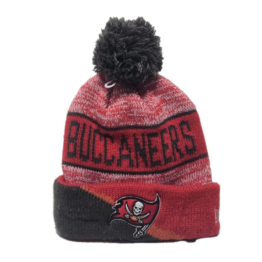 Tampa Bay Buccaneers New Era NFL Sideline Cuffed Pom Knit Beanie Hat Red Black